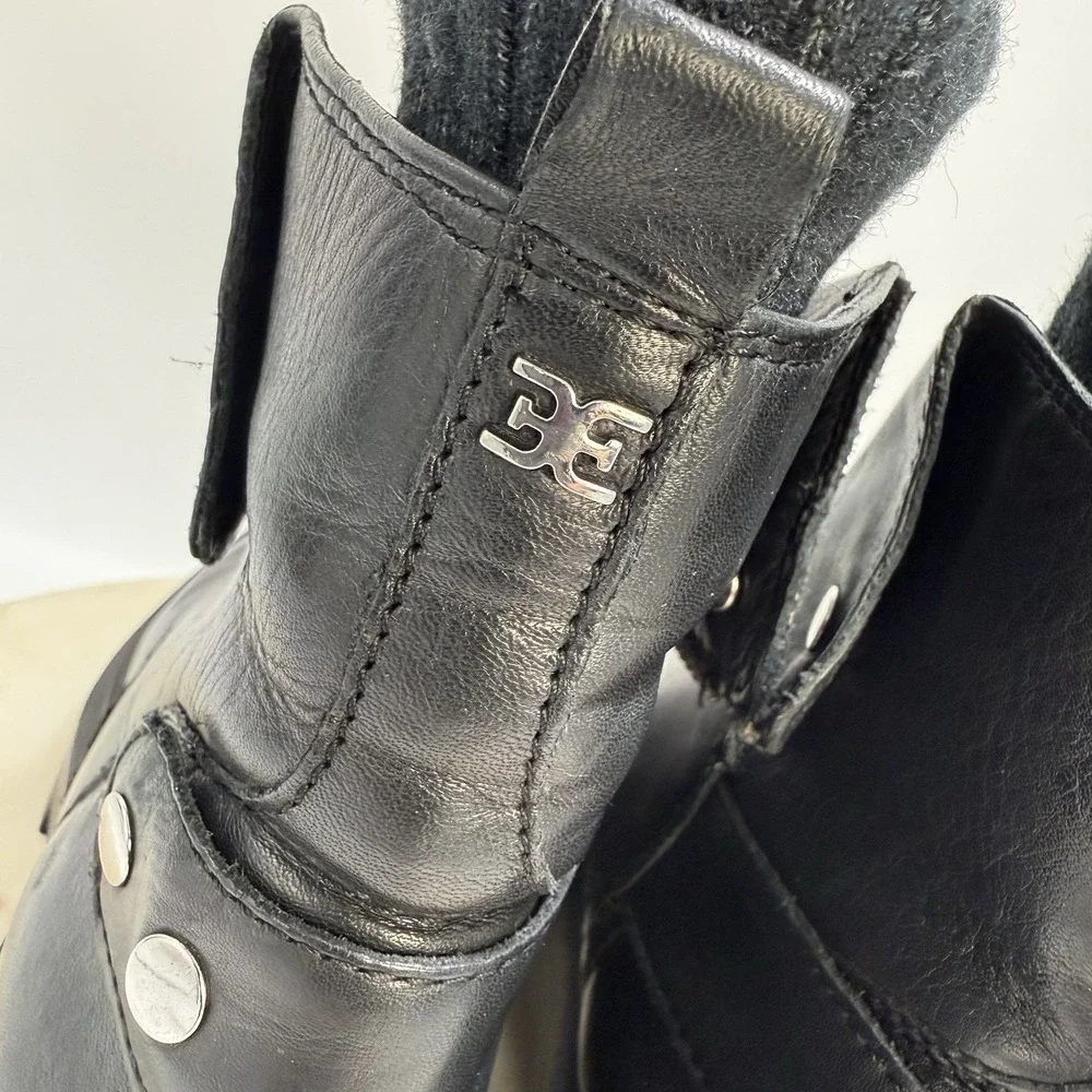 Sam Edelman Linds Boots Moto Zipper Chelsea Black Leather Ankle Bootie Size 6M